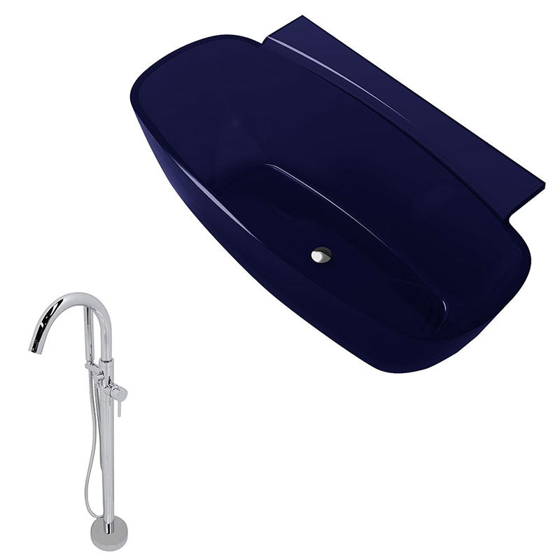 Anzzi Vida 5.2 ft. Man-Made Stone Freestanding Non-Whirlpool Bathtub in Regal Blue and Kros Series Faucet in Chrome