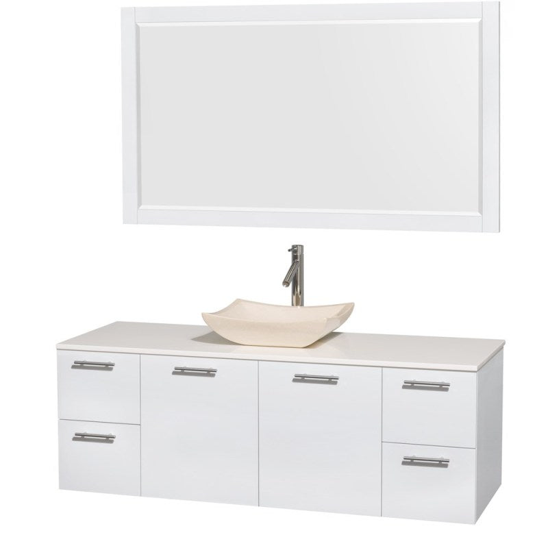 Wyndham Collection Amare 60" Wall-Mounted Single Bathroom Vanity Set with Vessel Sink - Glossy White WC-R4100-60-WHT-SGL 3