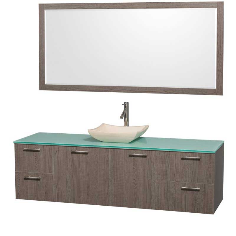 Wyndham Collection Amare 72" Wall-Mounted Single Bathroom Vanity Set with Vessel Sink - Gray Oak WC-R4100-72-GROAK-SGL 5