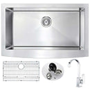 Anzzi ELYSIAN Farmhouse Stainless Steel 36 in. 0-Hole Kitchen Sink and Faucet Set with Opus Faucet in Polished Chrome