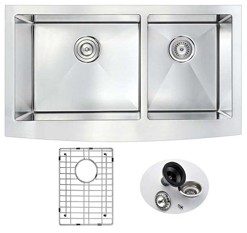 Anzzi ELYSIAN Series 33 in. Farm House 60/40 Dual Basin Handmade Stainless Steel Kitchen Sink