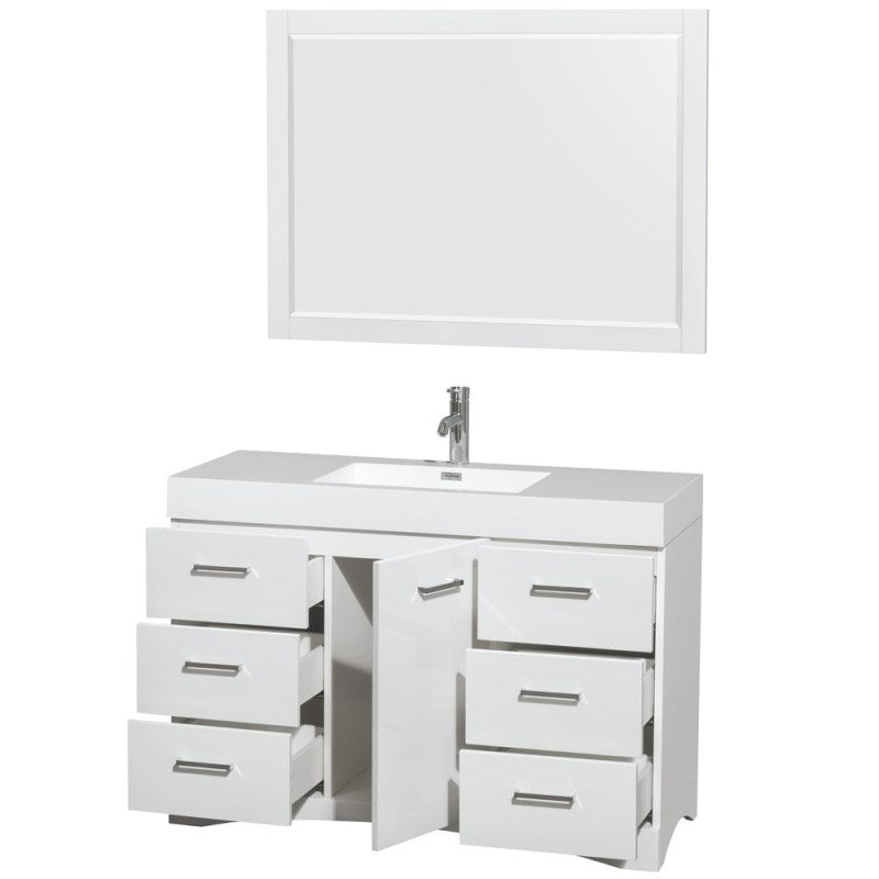 Wyndham Collection Delray 48" Bathroom Vanity Set With Integrated Sink - Glossy White, 46" Mirror Included WCR440048SGWARINTM46 2