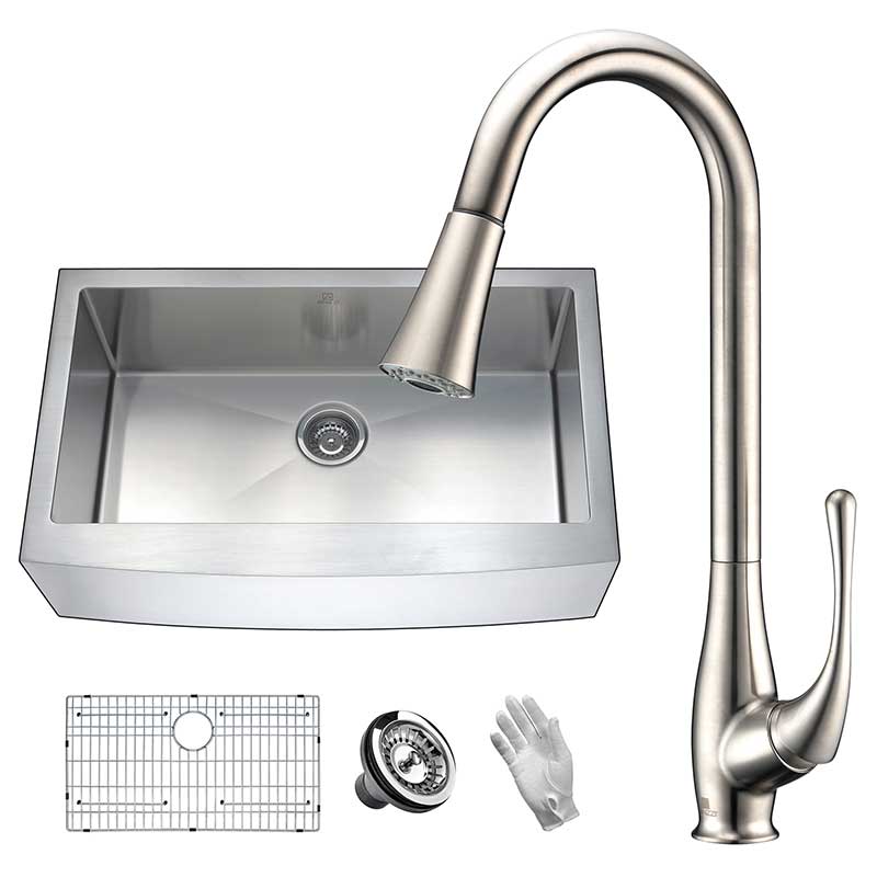 Anzzi Elysian Farmhouse 36 in. Single Bowl Kitchen Sink with Faucet in Brushed Nickel KAZ36201A-042