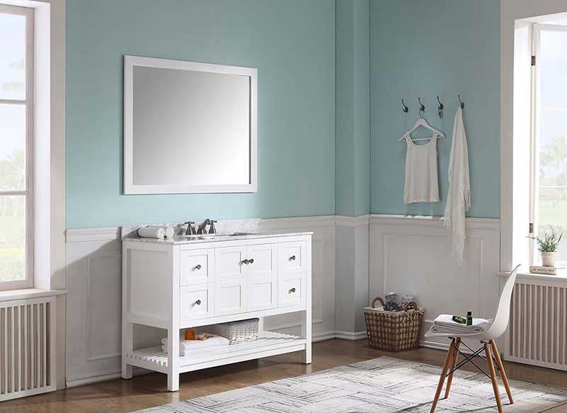 Anzzi Montaigne 48 in. W x 22 in. D Vanity in White with Marble Vanity Top in Carrara White with White Basin and Mirror 2