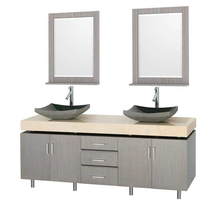 Wyndham Collection Malibu 72" Double Bathroom Vanity Set - Gray Oak Finish with Ivory Marble Counter and Handles WC-CG3000H-72-GROAK-IVO 5