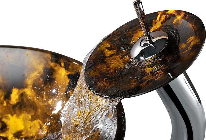 Anzzi Timbre Series Deco-Glass Vessel Sink in Kindled Amber with Matching Chrome Waterfall Faucet 11