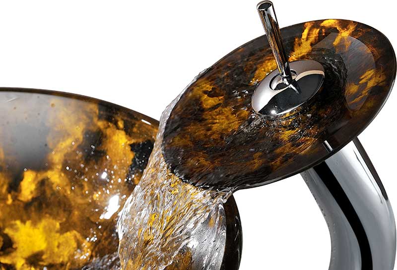 Anzzi Toa Series Deco-Glass Vessel Sink in Kindled Amber with Matching Chrome Waterfall Faucet LS-AZ8102 11
