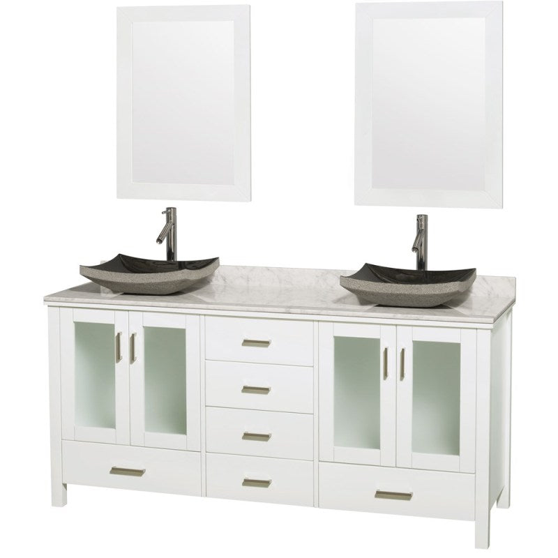 Wyndham Collection Lucy 72" Double Bathroom Vanity Set with Vessel Sinks - White WC-MS015-72-WHT-OVER
