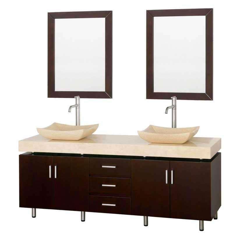 Wyndham Collection Malibu 72" Double Bathroom Vanity Set - Espresso Finish with Ivory Marble Counter and Handles WC-CG3000H-72-ESP-IVO 5