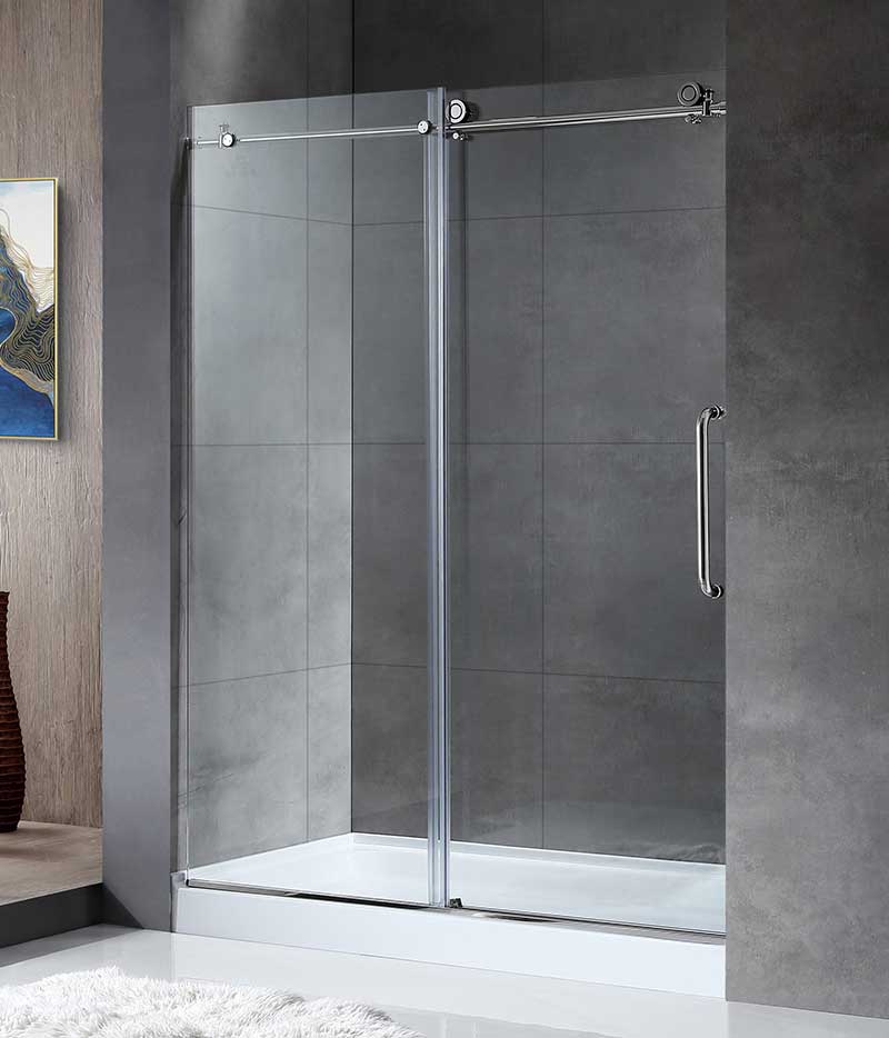 Anzzi Leon Series 60 in. by 76 in. Frameless Sliding Shower Door in Brushed Nickel with Handle SD-AZ8077-02CH