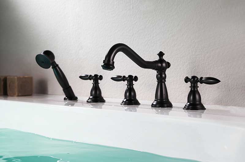 Anzzi Patriarch 2-Handle Deck-Mount Roman Tub Faucet with Handheld Sprayer in Oil Rubbed Bronze FR-AZ091ORB 2