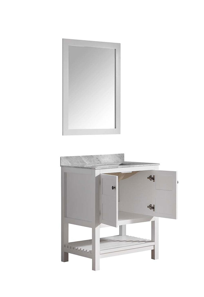 Anzzi Montaigne 30 in. W x 22 in. D Vanity in White with Marble Vanity Top in Carrara White with White Basin and Mirror 15