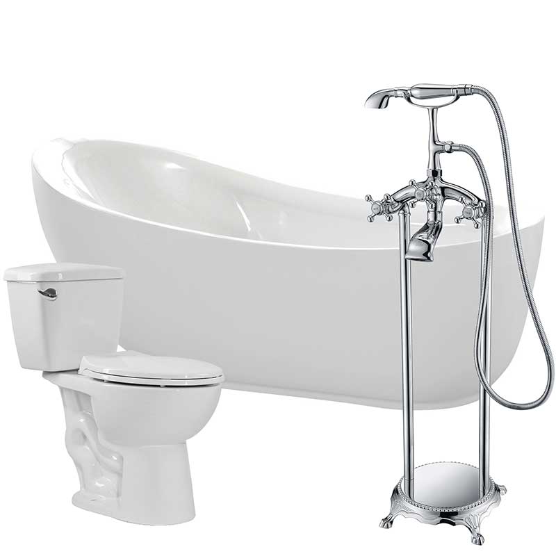 Anzzi Talyah 71 in. Acrylic Soaking Bathtub with Tugela Faucet and Cavalier 1.28 GPF Toilet FTAZ090-52C-63