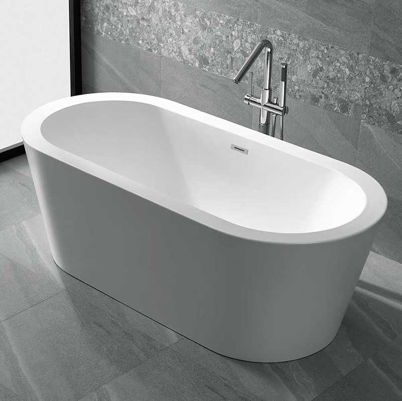 Anzzi Ares 5.5 ft. Center Drain Freestanding Bathtub in Glossy White 3