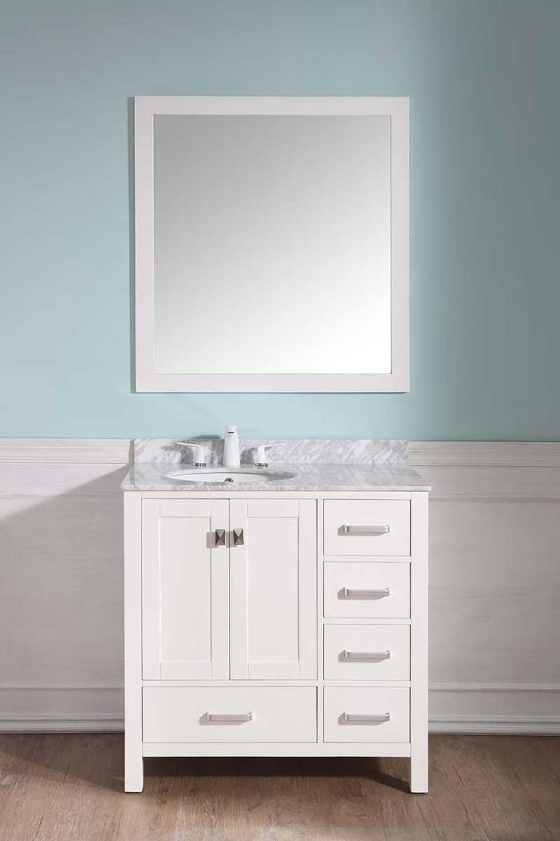 Anzzi Chateau 36 in. W x 22 in. D Vanity in White with Marble Vanity Top in Carrara White with White Basin and Mirror 4