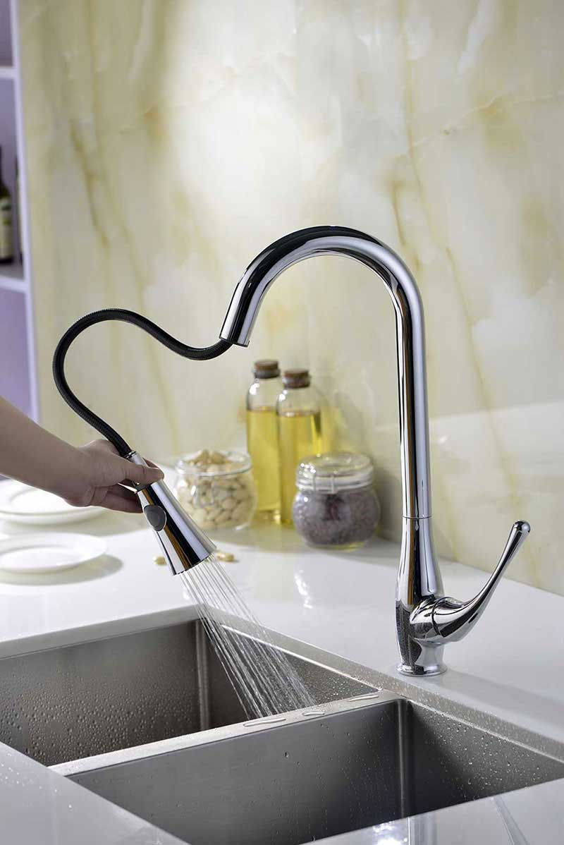 Anzzi Singer Pull Down Single Handle Kitchen Faucet in Polished Chrome 6