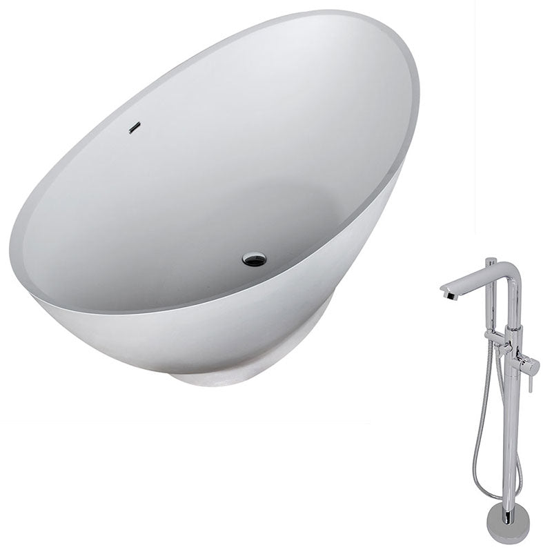 Anzzi Ala 6.2 ft. Man-Made Stone Freestanding Non-Whirlpool Bathtub in Matte White and Sens Series Faucet in Chrome
