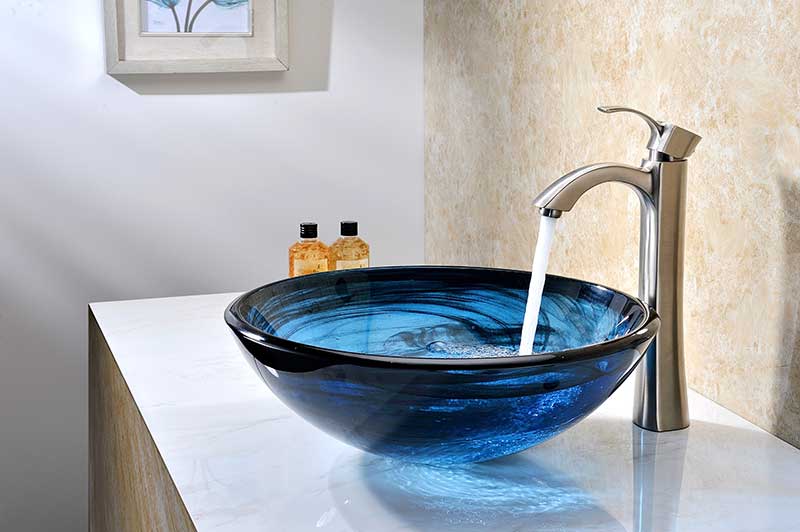 Anzzi Thalu Series Deco-Glass Vessel Sink in Sapphire Wisp N48 8