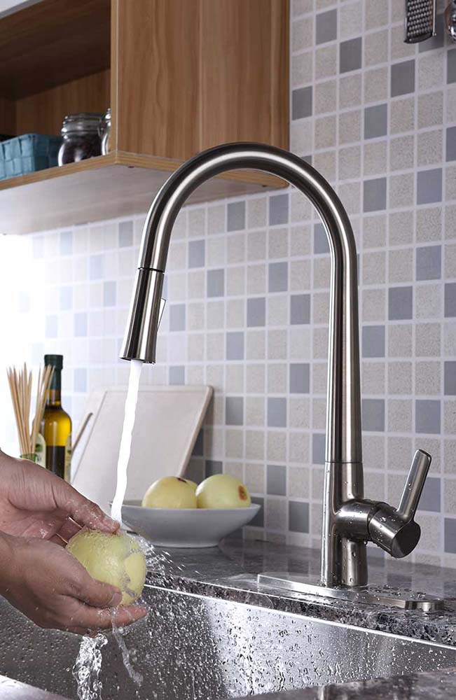 Anzzi Orbital Single Handle Pull-Down Sprayer Kitchen Faucet in Brushed Nickel KF-AZ186BN 5