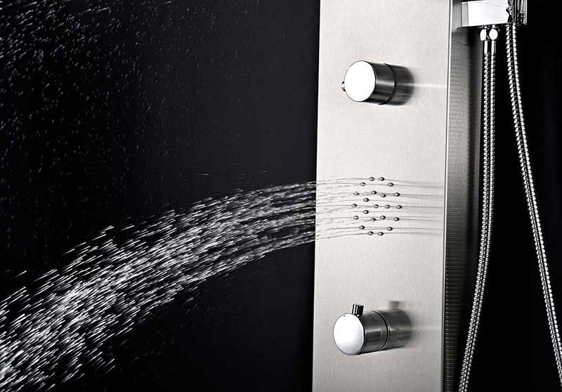 Anzzi TUNDRA Series 52 in. Full Body Shower Panel System with Heavy Rain Shower and Spray Wand in Brushed Steel 4