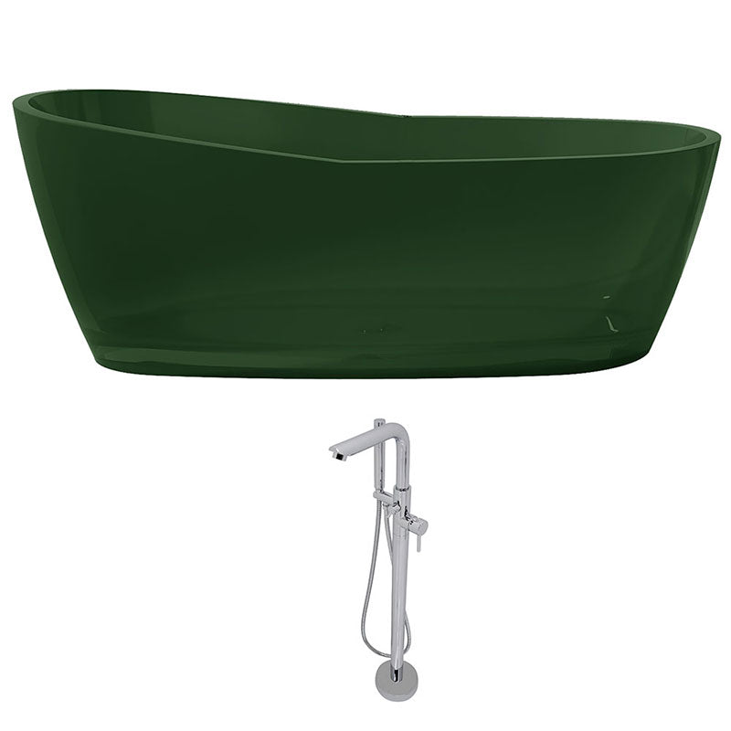 Anzzi Ember 5.4 ft. Man-Made Stone Freestanding Non-Whirlpool Bathtub in Emerald Green and Sens Series Faucet in Chrome