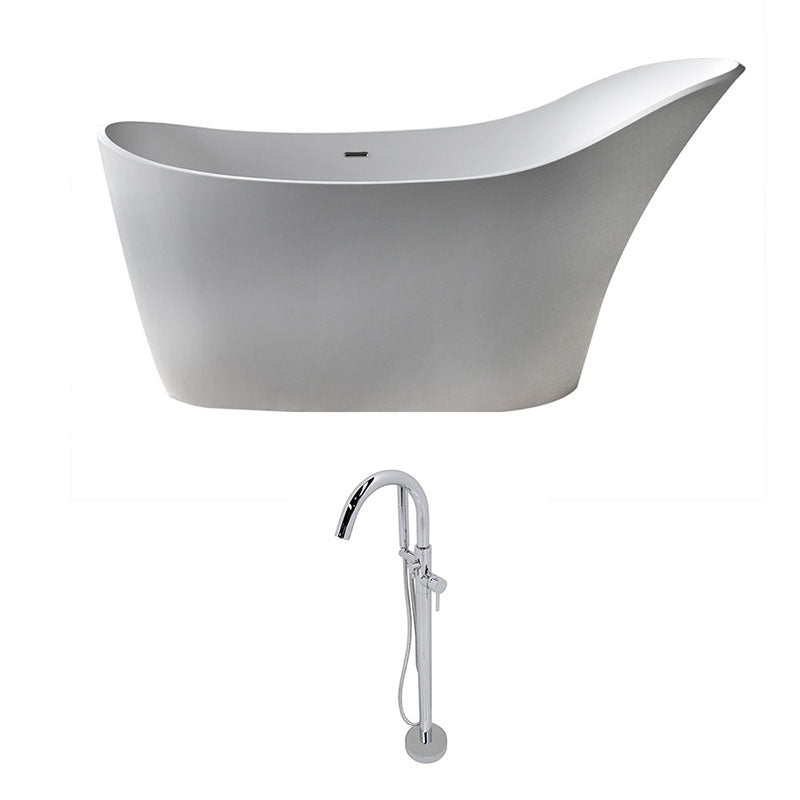 Anzzi Alto 5.6 ft. Man-Made Stone Freestanding Non-Whirlpool Bathtub in Matte White and Kros Series Faucet in Chrome