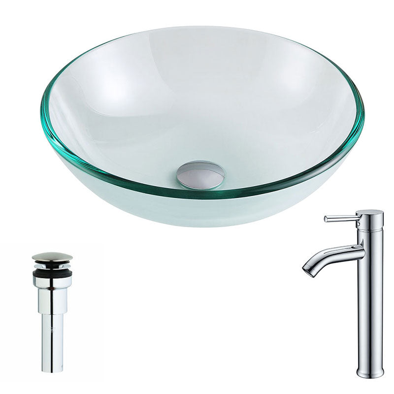 Anzzi Etude Series Deco-Glass Vessel Sink in Lustrous Clear with Fann Faucet in Chrome
