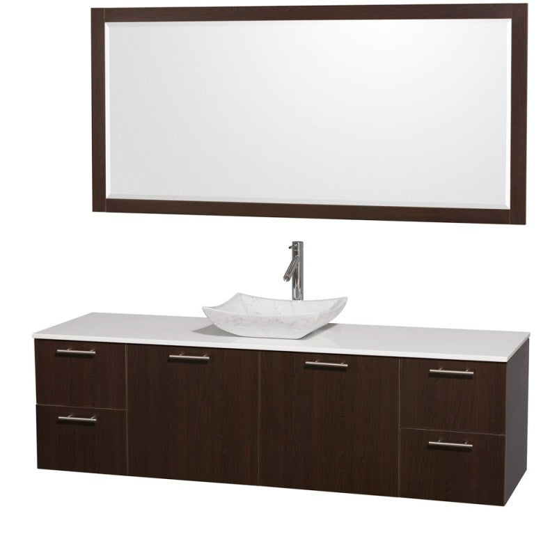 Wyndham Collection Amare 72" Wall-Mounted Single Bathroom Vanity Set with Vessel Sink - Espresso WC-R4100-72-ESP-SGL