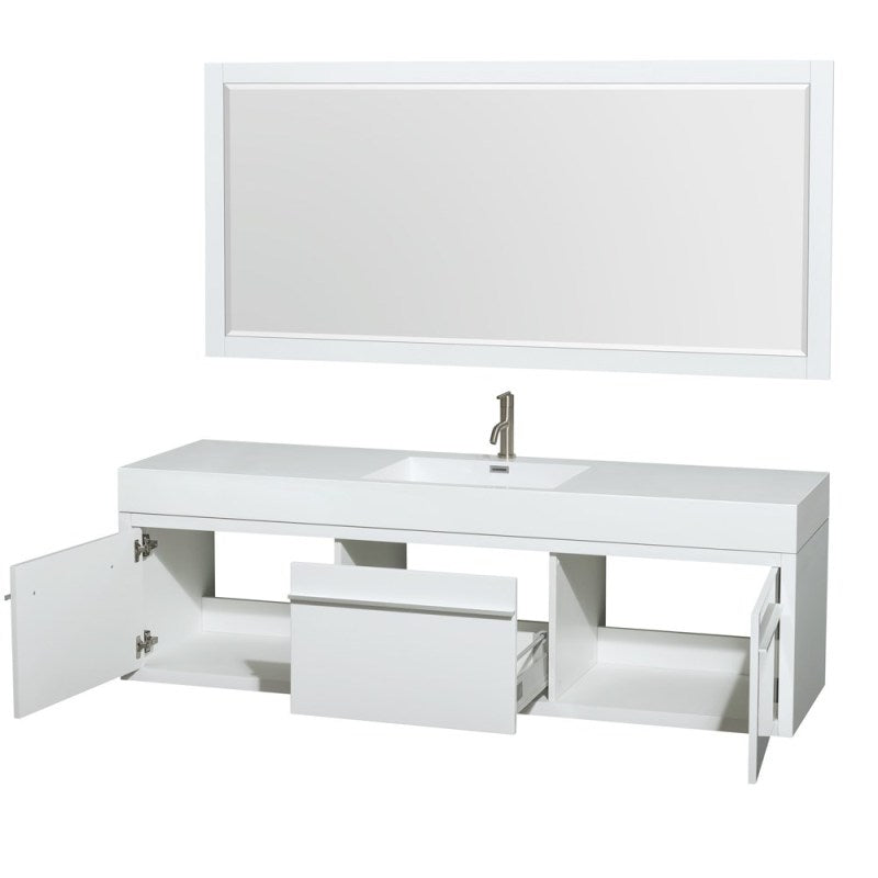 Wyndham Collection Axa 72" Single Bathroom Vanity in Glossy White, Acrylic Resin Countertop, Integrated Sink, and 70" Mirror WCR430072SGWARINTM70 2