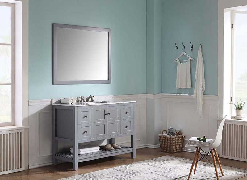 Anzzi Montaigne 48 in. W x 22 in. D Vanity in Gray with Marble Vanity Top in Carrara White with White Basin and Mirror 2