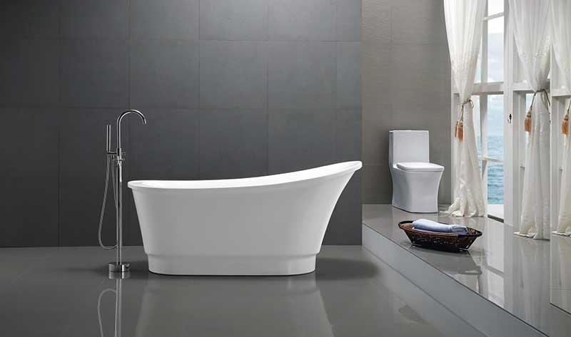Anzzi Prima 67 in. Acrylic Flatbottom Non-Whirlpool Bathtub in White FT-AZ095 3