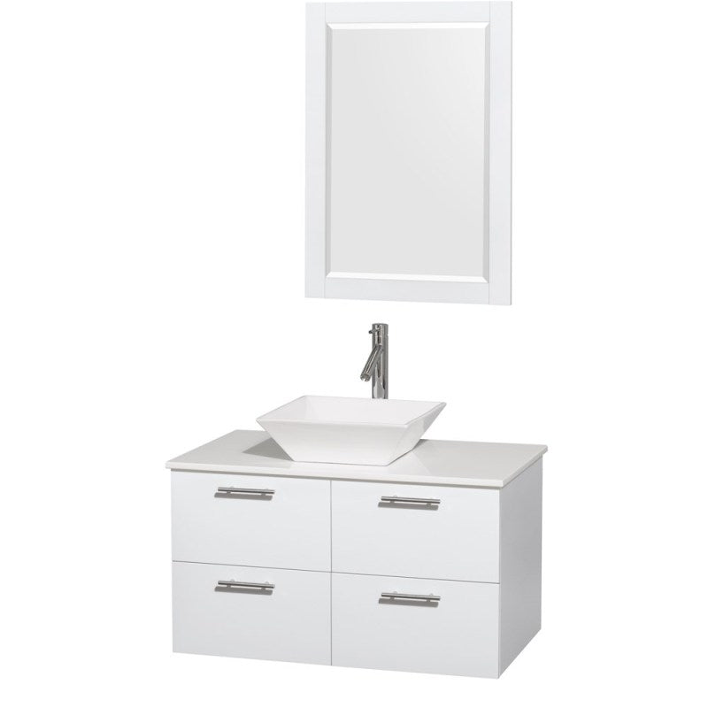 Wyndham Collection Amare 36" Wall-Mounted Bathroom Vanity Set with Vessel Sink - Glossy White WC-R4100-36-WHT 2