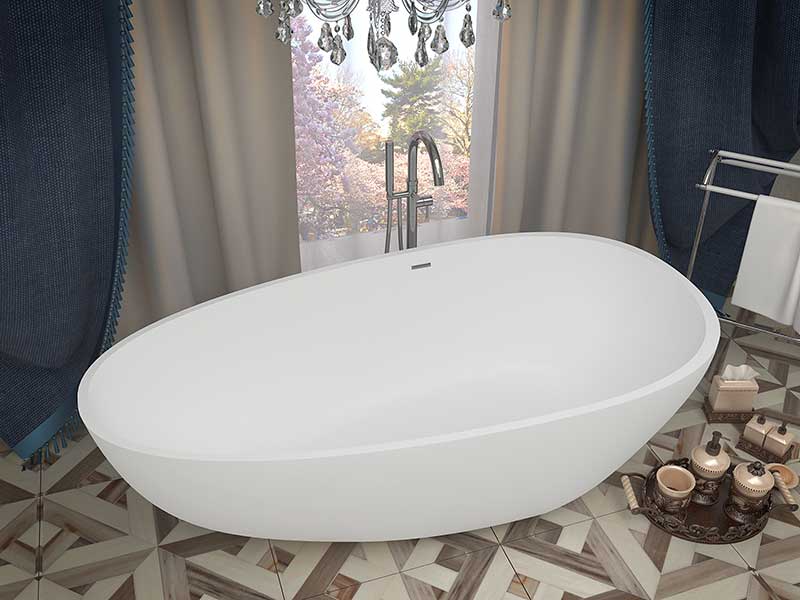 Anzzi Makot 5.6 ft. Man-Made Stone Center Drain Freestanding Bathtub in Matte White BS-S06 2
