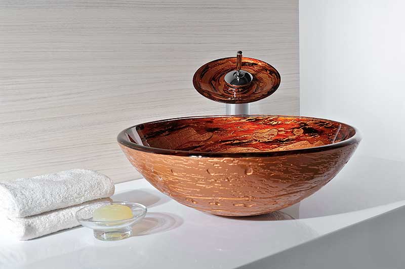 Anzzi Komaru Series Vessel Sink in Brown with Pop-Up Drain and Matching Faucet in Lustrous Brown LS-AZ8111 3