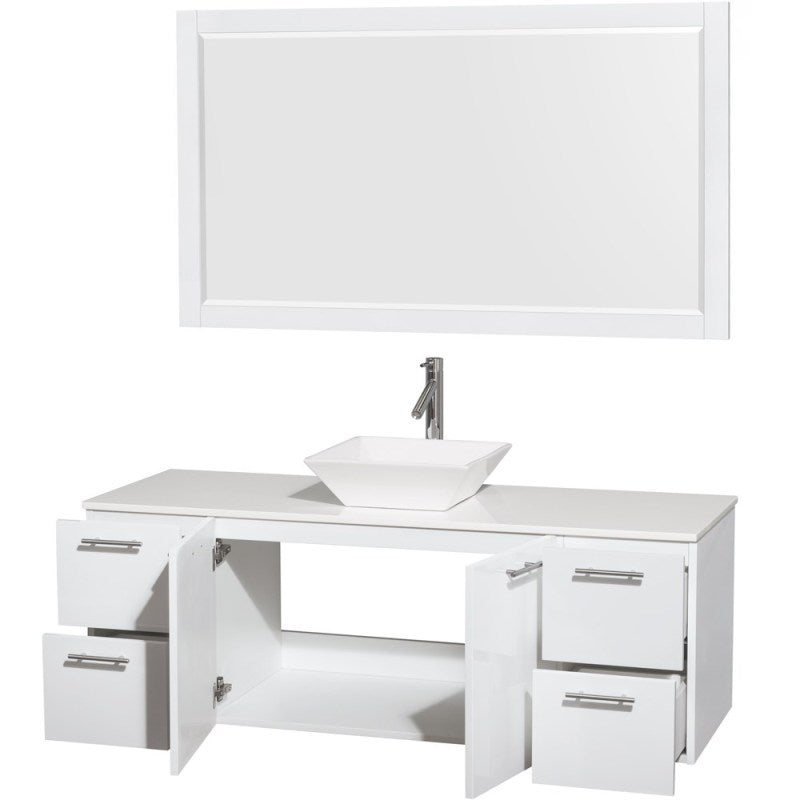 Wyndham Collection Amare 60" Wall-Mounted Single Bathroom Vanity Set with Vessel Sink - Glossy White WC-R4100-60-WHT-SGL 4