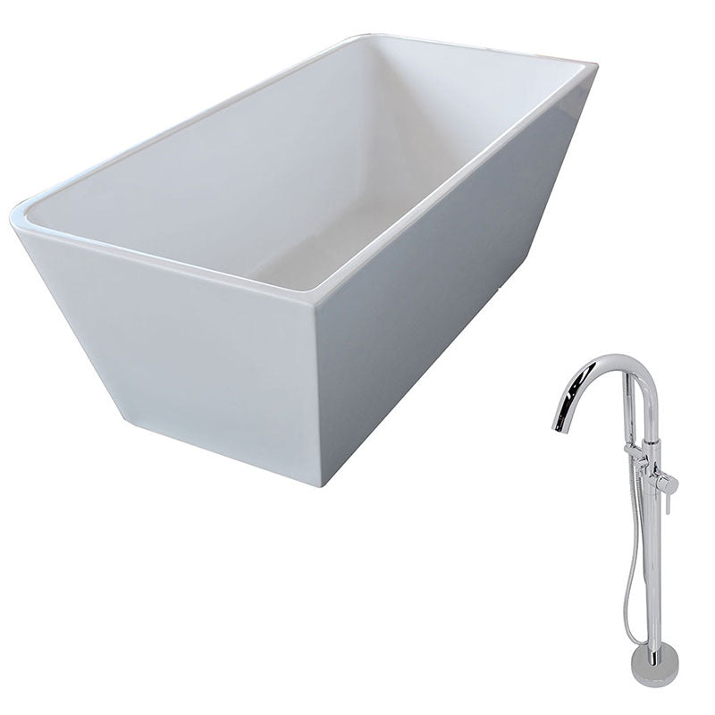 Anzzi Majanel 5.6 ft. Acrylic Freestanding Non-Whirlpool Bathtub in White and Kros Series Faucet in Chrome