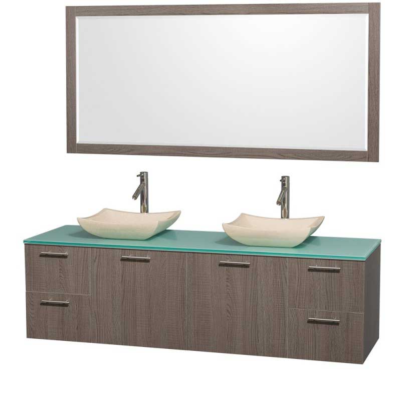 Wyndham Collection Amare 72" Wall-Mounted Double Bathroom Vanity Set with Vessel Sinks - Gray Oak WC-R4100-72-GROAK-DBL 6
