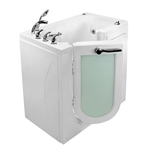 Ella's Bubbles OA2645D-HB-L-D Mobile Air and Hydro Massage Acrylic Walk-In Bathtub with Left Outward Swing Door, Fast Fill Faucet, 2" Dual Drain White
