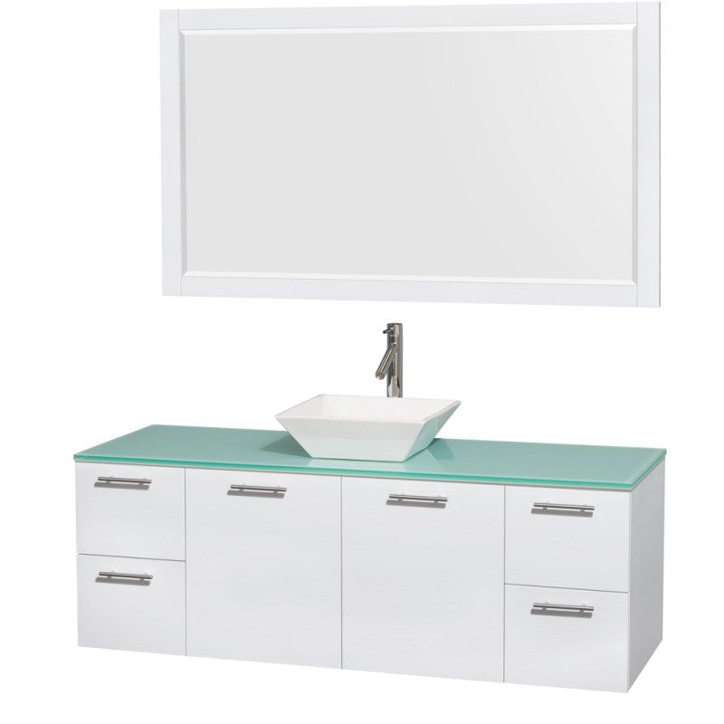 Wyndham Collection Amare 60" Wall-Mounted Single Bathroom Vanity Set with Vessel Sink - Glossy White WC-R4100-60-WHT-SGL