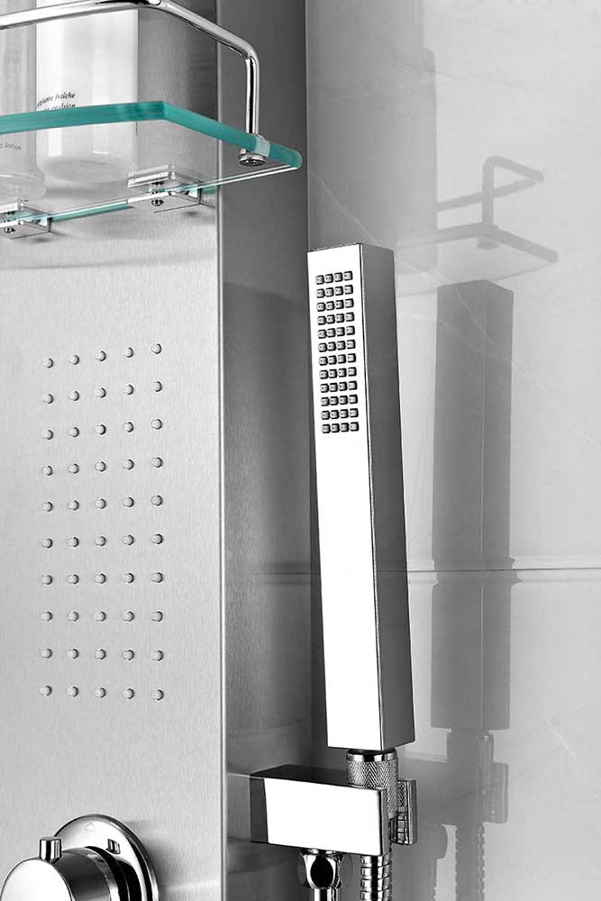 Anzzi Pioneer 44 in. Full Body Shower Panel with Heavy Rain Shower and Spray Wand in Brushed Steel