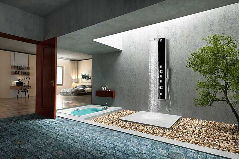 Anzzi LLANO Series 60 in. Full Body Shower Panel System with Heavy Rain Shower and Spray Wand in Black 11