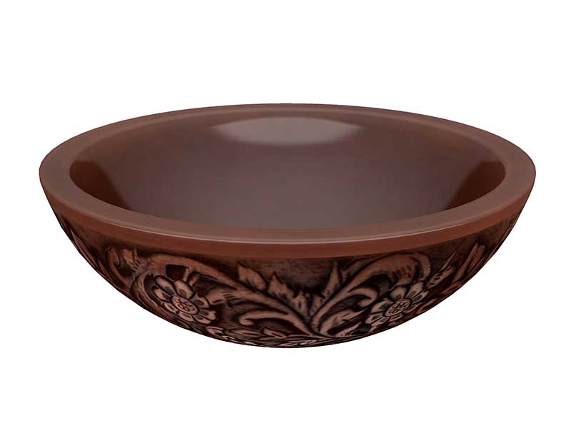 Anzzi Swell 16 in. Handmade Vessel Sink in Polished Antique Copper with Floral Design Exterior LS-AZ339