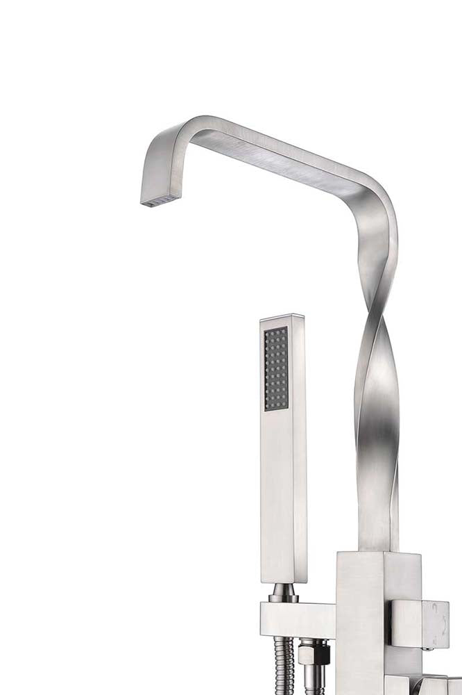 Anzzi Yosemite 2-Handle Claw Foot Tub Faucet with Hand Shower in Brushed Nickel FS-AZ0050BN 15