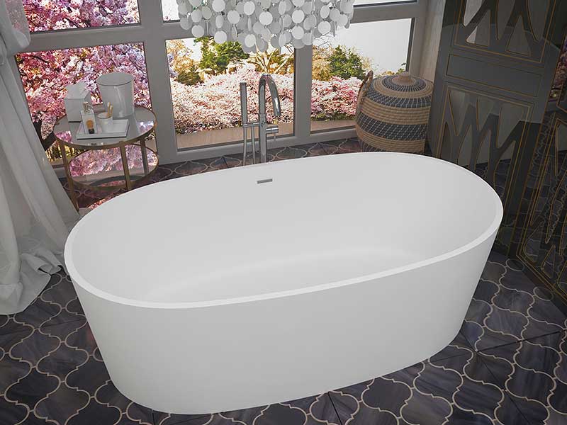 Anzzi Bellentin 5.1 ft. Solid Surface Center Drain Freestanding Bathtub in Matte White FT-AZ8416 2