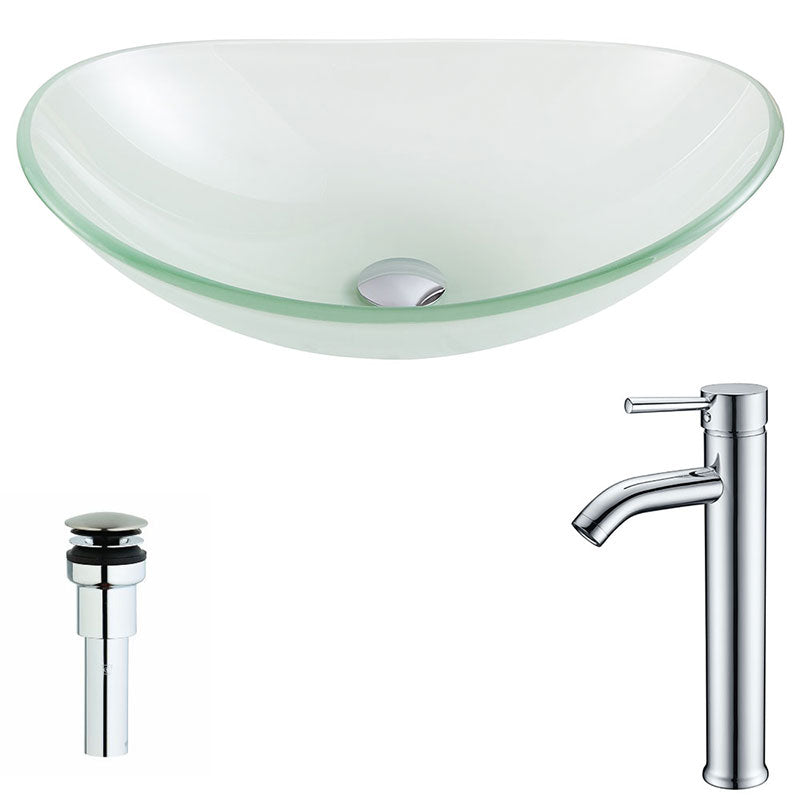 Anzzi Forza Series Deco-Glass Vessel Sink in Lustrous Frosted with Fann Faucet in Chrome