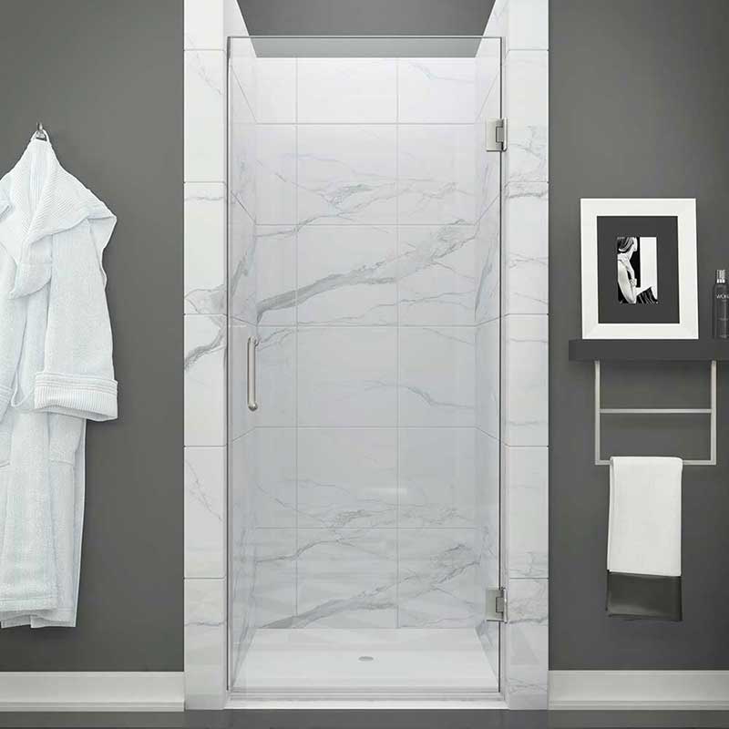 Anzzi FELLOW Series 24 in. by 72 in. Frameless Hinged shower door in Brushed Nickel with Handle 2