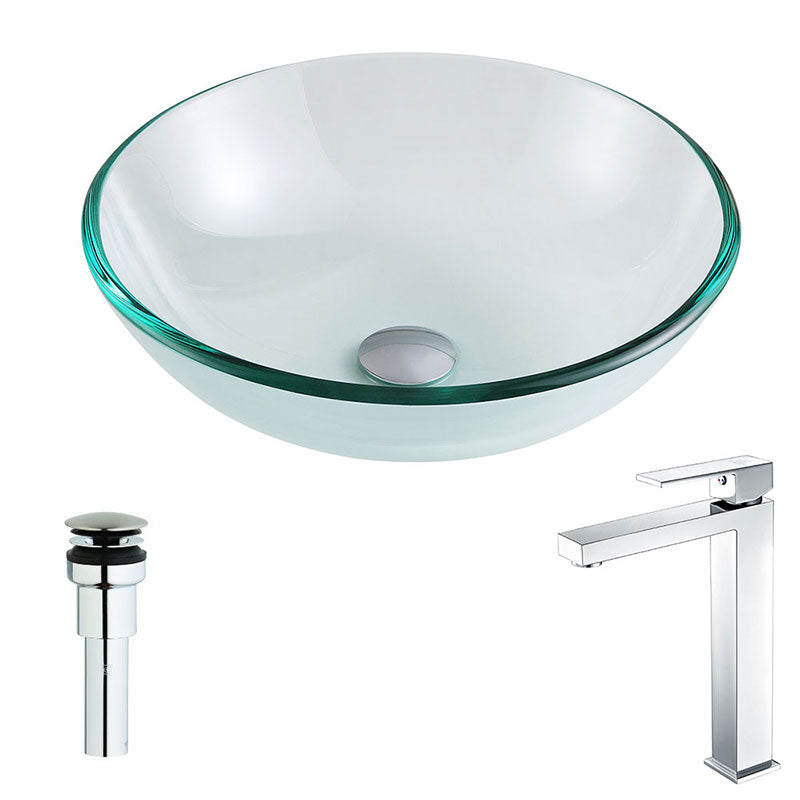 Anzzi Etude Series Deco-Glass Vessel Sink in Lustrous Clear with Enti Faucet in Chrome