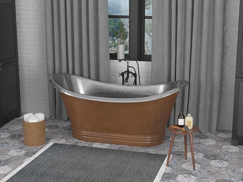 Anzzi Ionian 67 in. Handmade Copper Double Slipper Flatbottom Non-Whirlpool Bathtub in Hammered Antique Copper BT-005 2