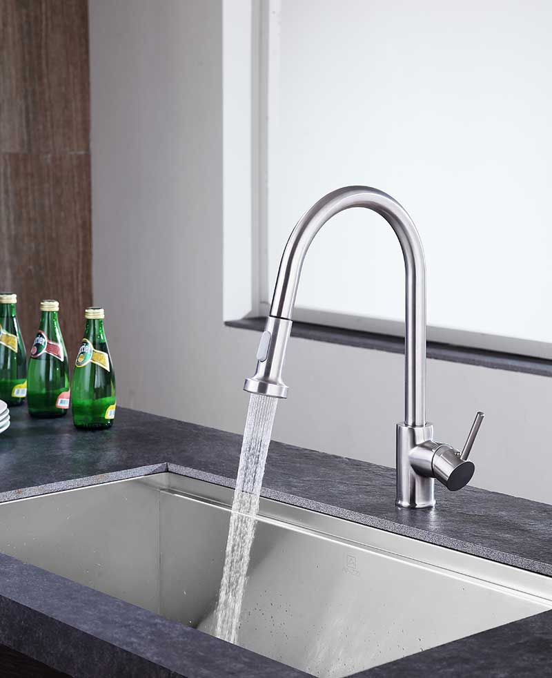 Anzzi Tycho Single-Handle Pull-Out Sprayer Kitchen Faucet in Brushed Nickel KF-AZ213BN 10