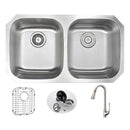 Anzzi MOORE Undermount Stainless Steel 32 in. Double Bowl Kitchen Sink and Faucet Set with Singer Faucet in Brushed Nickel